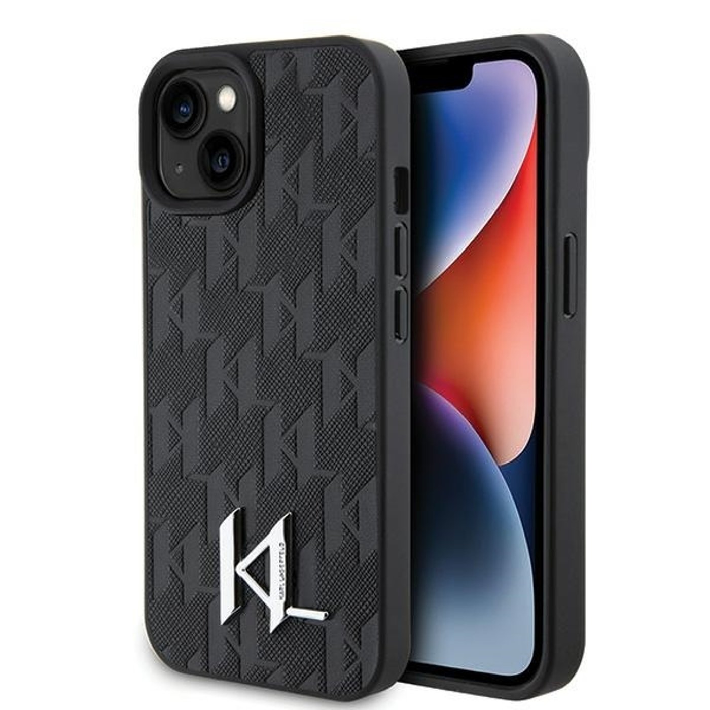 Husa Karl Lagerfeld, Hardcase Leather Monogram pentru iPhone 15, Negru
