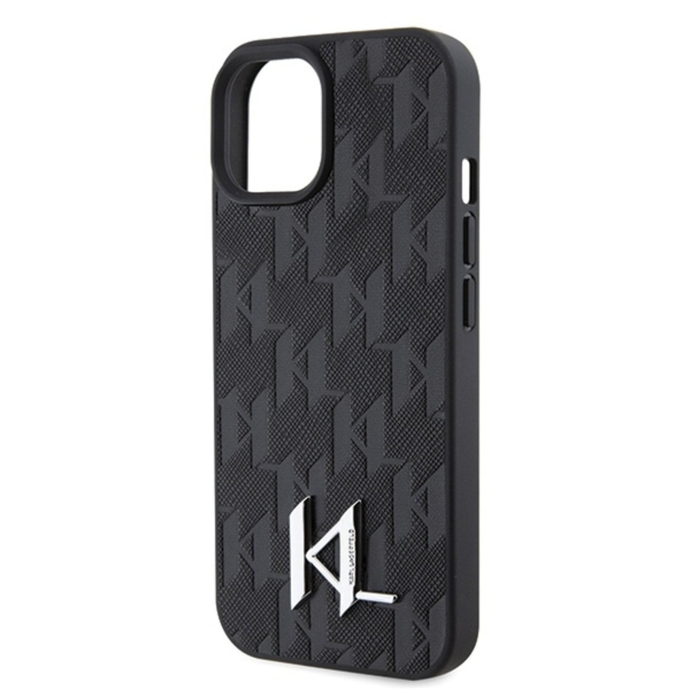 Husa Karl Lagerfeld, Hardcase Leather Monogram pentru iPhone 15, Negru