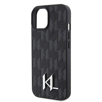 Husa Karl Lagerfeld, Hardcase Leather Monogram pentru iPhone 15, Negru