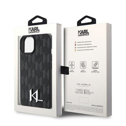 Husa Karl Lagerfeld, Hardcase Leather Monogram pentru iPhone 15, Negru