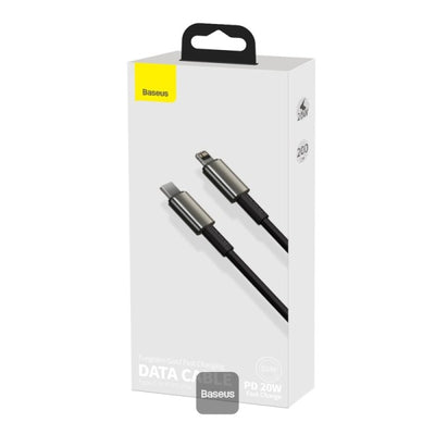 Cablu de date cu încărcare rapidă Baseus Tungsten Gold, de la Type-C la iP PD, 20W (2m), negru