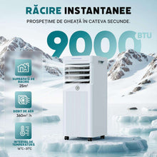 Aer conditionat portabil 9000 BTU cu dezumidificator 4 în 1, ventilator de răcire cu 2 viteze, afișaj digital și telecomandă, kit pentru fereastră, temporizator de 24 de ore pentru camere de până la 25 m²/78 m³.