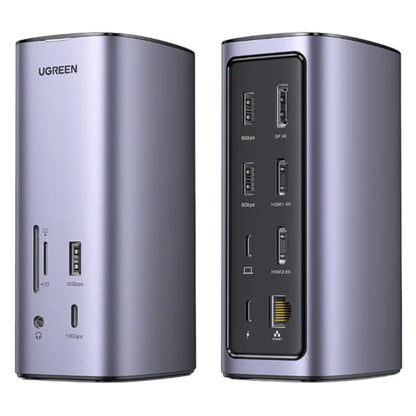Statie de incarcare Ugreen Pro CM555 (90325) - 2x USB-C, 3x USB, SD/TF Slots, 2x HDMI, DP, RJ45, 3.5mm, PD100W, 8K@30Hz - Gray