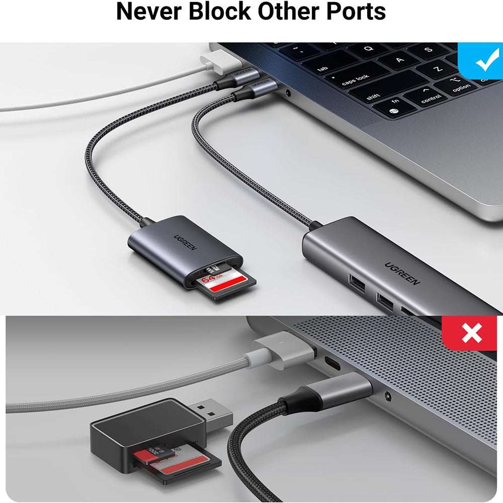 Cititor de carduri Ugreen - CM401 (80888) - Type-C to TF/SD Card, 5Gbps, 2TB, 15cm Cable - Grey