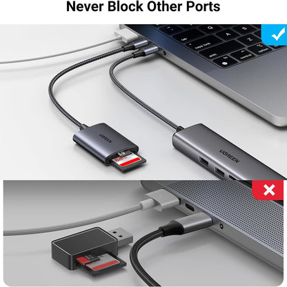 Cititor de carduri Ugreen - CM401 (80888) - Type-C to TF/SD Card, 5Gbps, 2TB, 15cm Cable - Grey