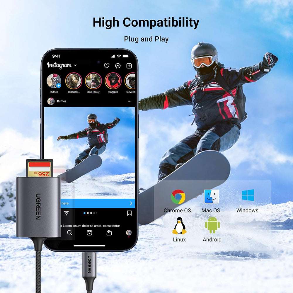 Cititor de carduri Ugreen - CM401 (80888) - Type-C to TF/SD Card, 5Gbps, 2TB, 15cm Cable - Grey