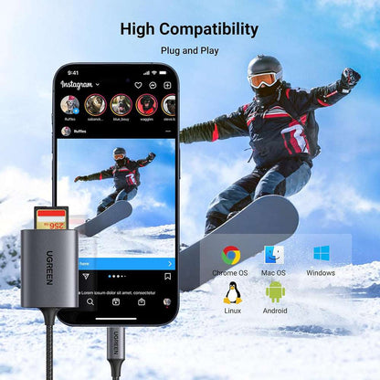 Cititor de carduri Ugreen - CM401 (80888) - Type-C to TF/SD Card, 5Gbps, 2TB, 15cm Cable - Grey