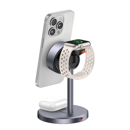 Statie de incarcare wireless Mcdodo Black Swan Series CH-2462, 3 in 1, Magnetica, Apple, 22.5W, Qi2, cu incarcator priza inclus, Neagra