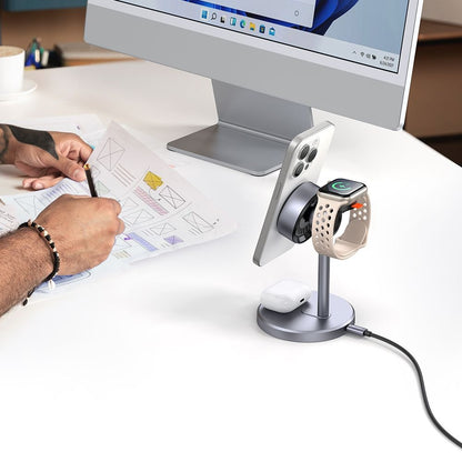 Statie de incarcare wireless Mcdodo Black Swan Series CH-2462, 3 in 1, Magnetica, Apple, 22.5W, Qi2, cu incarcator priza inclus, Neagra