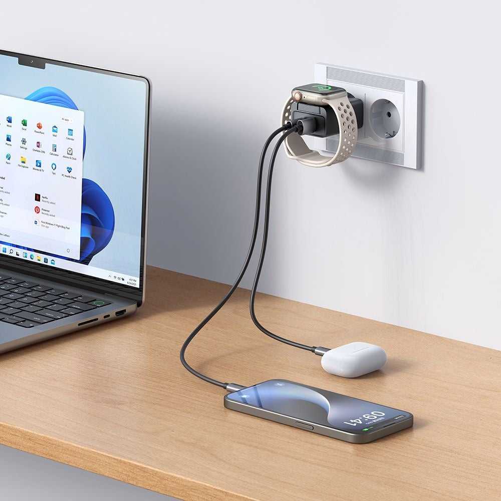 Încărcător de călătorie Mcdodo CH-3700 Travel Companion, 30W, USB-A/C, încărcare Apple Watch integrată, Negru