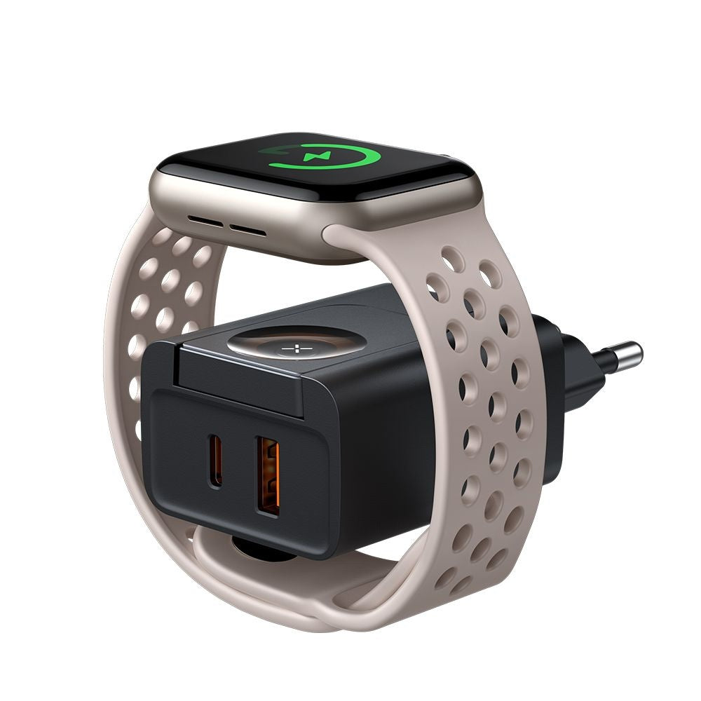 Incarcator Mcdodo CH-3700 Travel Companion, 30W, USB-A/C, încărcare Apple Watch integrată, Negru