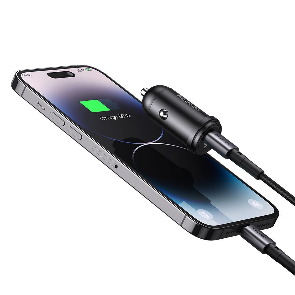 Încărcător auto Mcdodo Obsidian, 30W, USB-C, PD, cu cablu 1.2m, negru