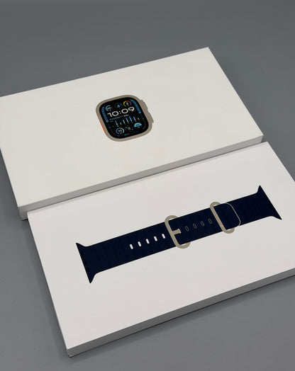 Apple Watch Ultra 2, GPS, Cellular, 49MM, Baterie 90%,Natural Titanium, Curea Blue Ocean Band