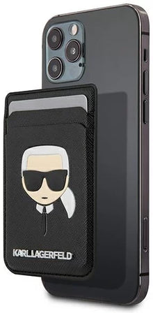 Portofel Slot pentru carduri portofel Karl Lagerfeld Saffiano Karl`s Head MagSafe negru