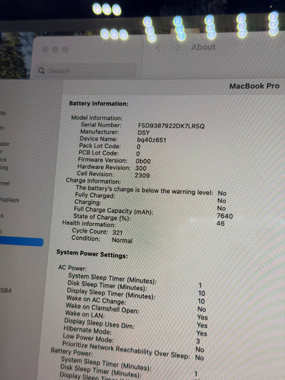 Macbook Pro 16" / 2019 / Touchbar / i7 / 16 GB RAM / 500 GB SSD / 321 Cicluri / Silver