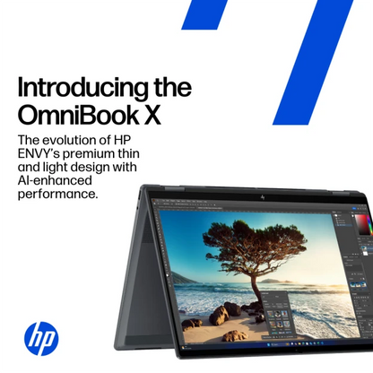 Laptop HP OmniBook X Flip 2-in-1, AI 14-fm0005na, Intel Core Ultra 5 (8 Core, până la 4.5 GHz), 16GB LPDDR5x, SSD 512GB, Ecran tactil 14" 2K, Windows 11 Home, 16 ore autonomie, Wi-Fi, Poly Camera Pro, culoare Meteor Silver