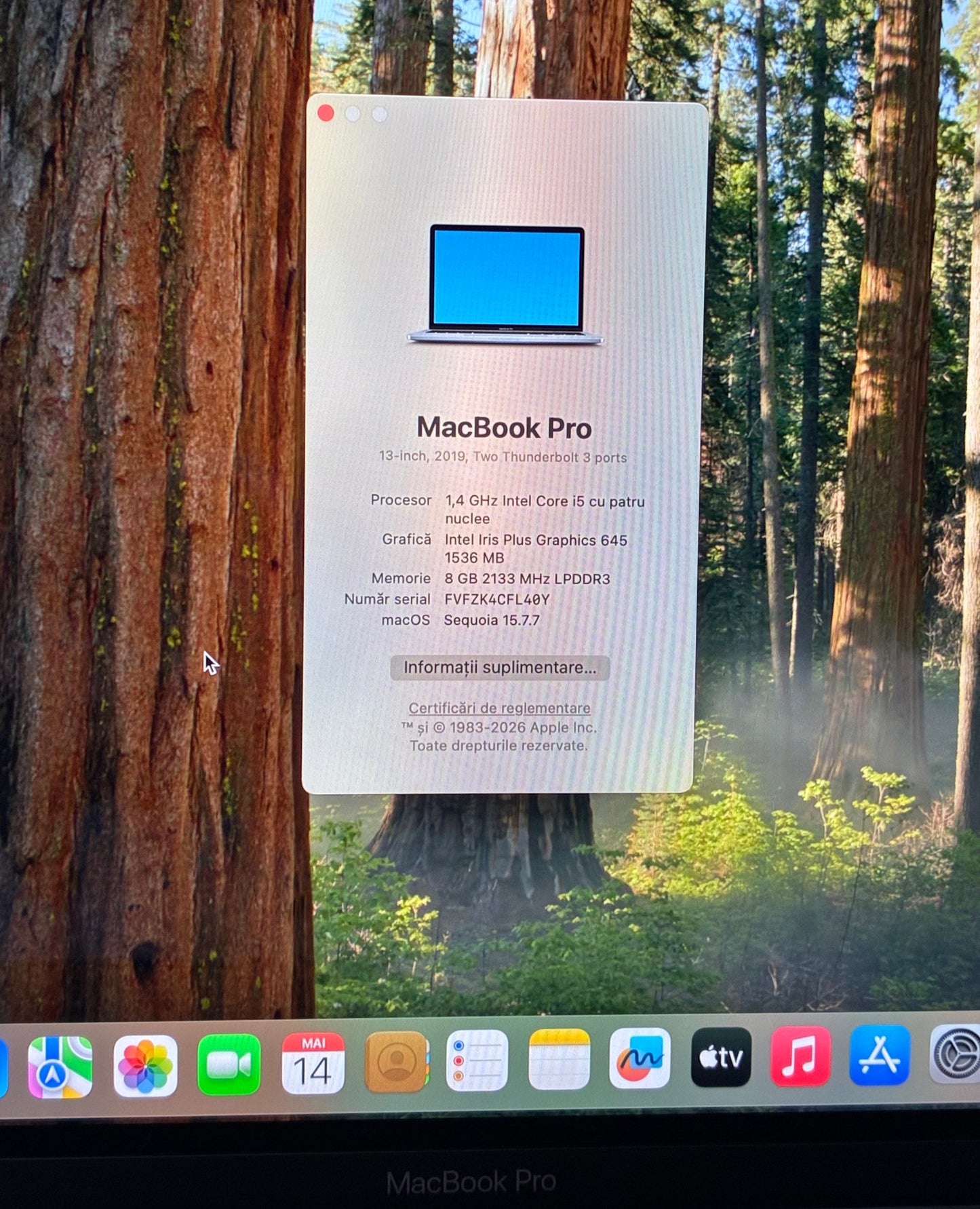 Laptop Apple MacBook Pro 13" 2019, i5, 8GB RAM, 128GB SSD, 556 Cicluri