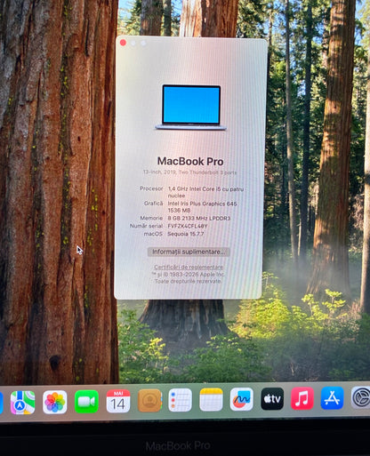 Laptop Apple MacBook Pro 13" 2019, i5, 8GB RAM, 128GB SSD, 556 Cicluri