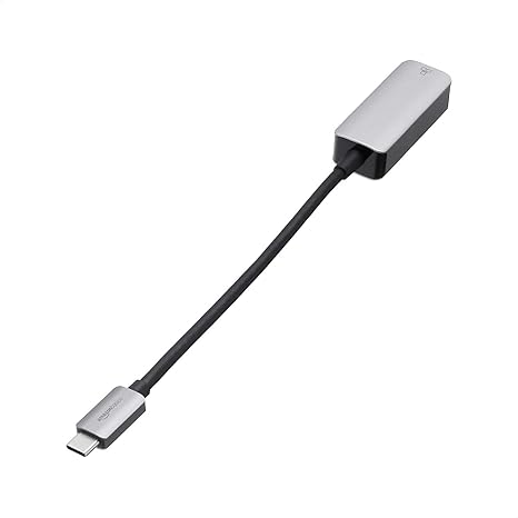 Adaptor Retea Amazon Basics, USB-C la RJ45, Gigabit Ethernet 10/100/1000 Mbps, Carcasa Aluminiu, Portabil, Gri