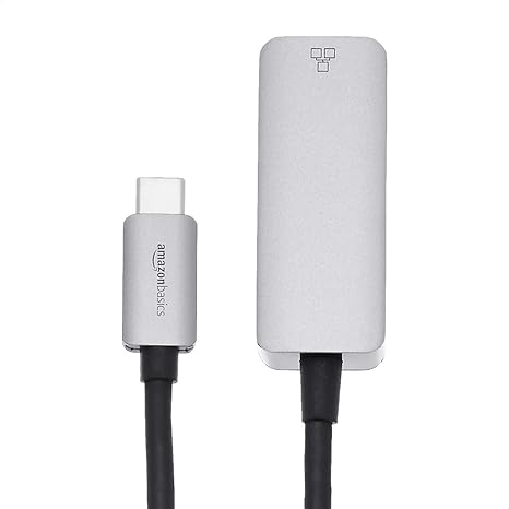 Adaptor Retea Amazon Basics, USB-C la RJ45, Gigabit Ethernet 10/100/1000 Mbps, Carcasa Aluminiu, Portabil, Gri