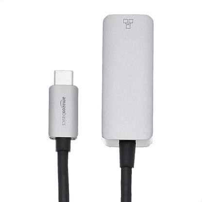 Adaptor Retea Amazon Basics, USB-C la RJ45, Gigabit Ethernet 10/100/1000 Mbps, Carcasa Aluminiu, Portabil, Gri