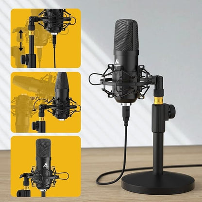 Kit microfon USB MAONO 192KHZ/24BIT AU-A04T PC Condensator Podcast Streaming Microfon cardioid Plug & Play pentru computer, YouTube, înregistrare jocuri