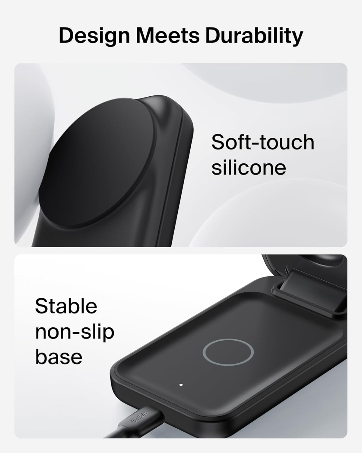 Încărcător wireless Belkin UltraCharge 3 în 1, Qi2, 25W, magnetic, compatibil MagSafe, pentru iPhone 17 / iPhone Air / Apple Watch / AirPods / Pixelsnap, adaptor 45W inclus,