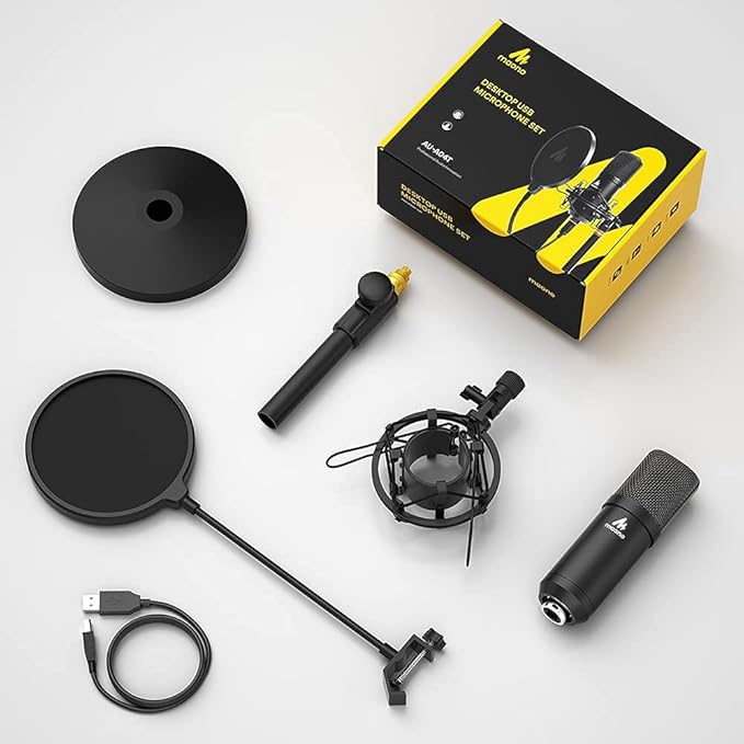 Kit microfon USB MAONO 192KHZ/24BIT AU-A04T PC Condensator Podcast Streaming Microfon cardioid Plug & Play pentru computer, YouTube, înregistrare jocuri
