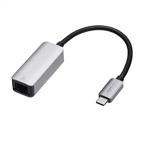 Adaptor Retea Amazon Basics, USB-C la RJ45, Gigabit Ethernet 10/100/1000 Mbps, Carcasa Aluminiu, Portabil, Gri