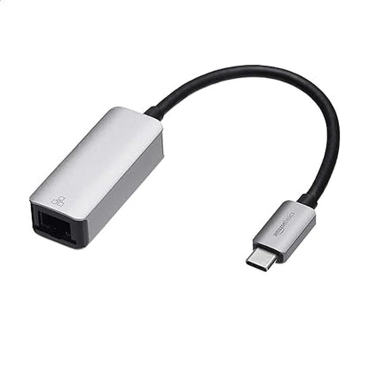 Adaptor Retea Amazon Basics, USB-C la RJ45, Gigabit Ethernet 10/100/1000 Mbps, Carcasa Aluminiu, Portabil, Gri