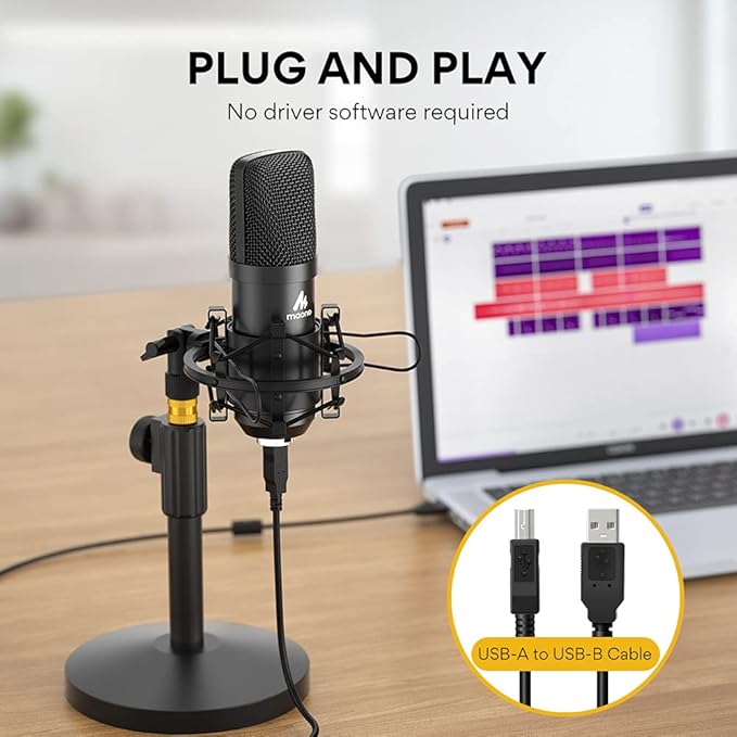 Kit microfon USB MAONO 192KHZ/24BIT AU-A04T PC Condensator Podcast Streaming Microfon cardioid Plug & Play pentru computer, YouTube, înregistrare jocuri