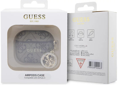 Husa Guess 4G Script PC/PU Charm pentru AirPods 3 Maro