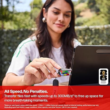 Memorie USB SanDisk 64GB, USB 3.2 Gen 1, Tip C, Editie Limitata FIFA World Cup 2026, Viteza transfer pana la 300MB/s, Negru