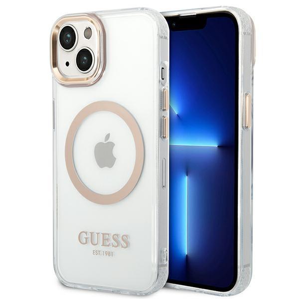 Husa Guess pentru iPhone 14 Plus, Rose Gold, Transparent