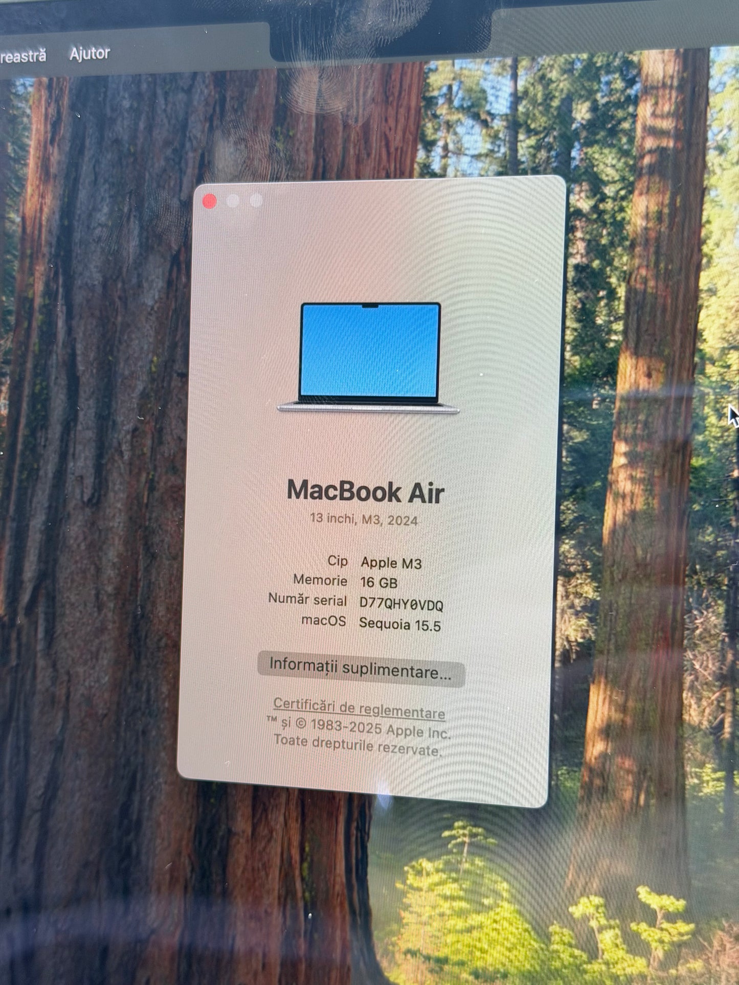 MacBook Air 13" ,512 GB, 16 GB RAM, Procesor M3 , Space Grey , Baterie 90% , 199 Cicluri
