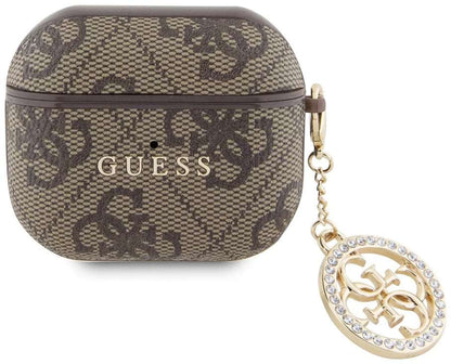 Husa Guess 4G Script PC/PU Charm pentru AirPods 3 Maro
