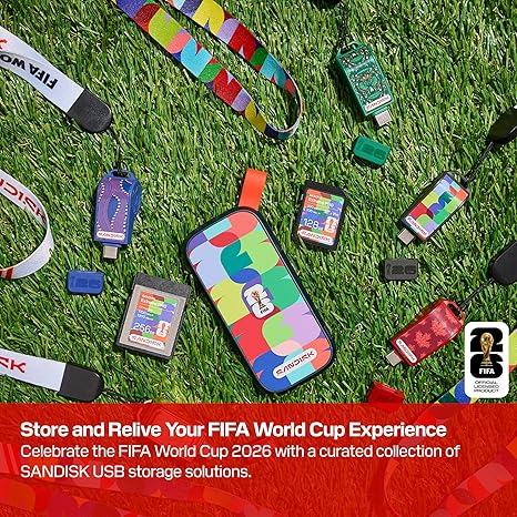 Memorie USB SanDisk 64GB, USB 3.2 Gen 1, Tip C, Editie Limitata FIFA World Cup 2026, Viteza transfer pana la 300MB/s, Negru