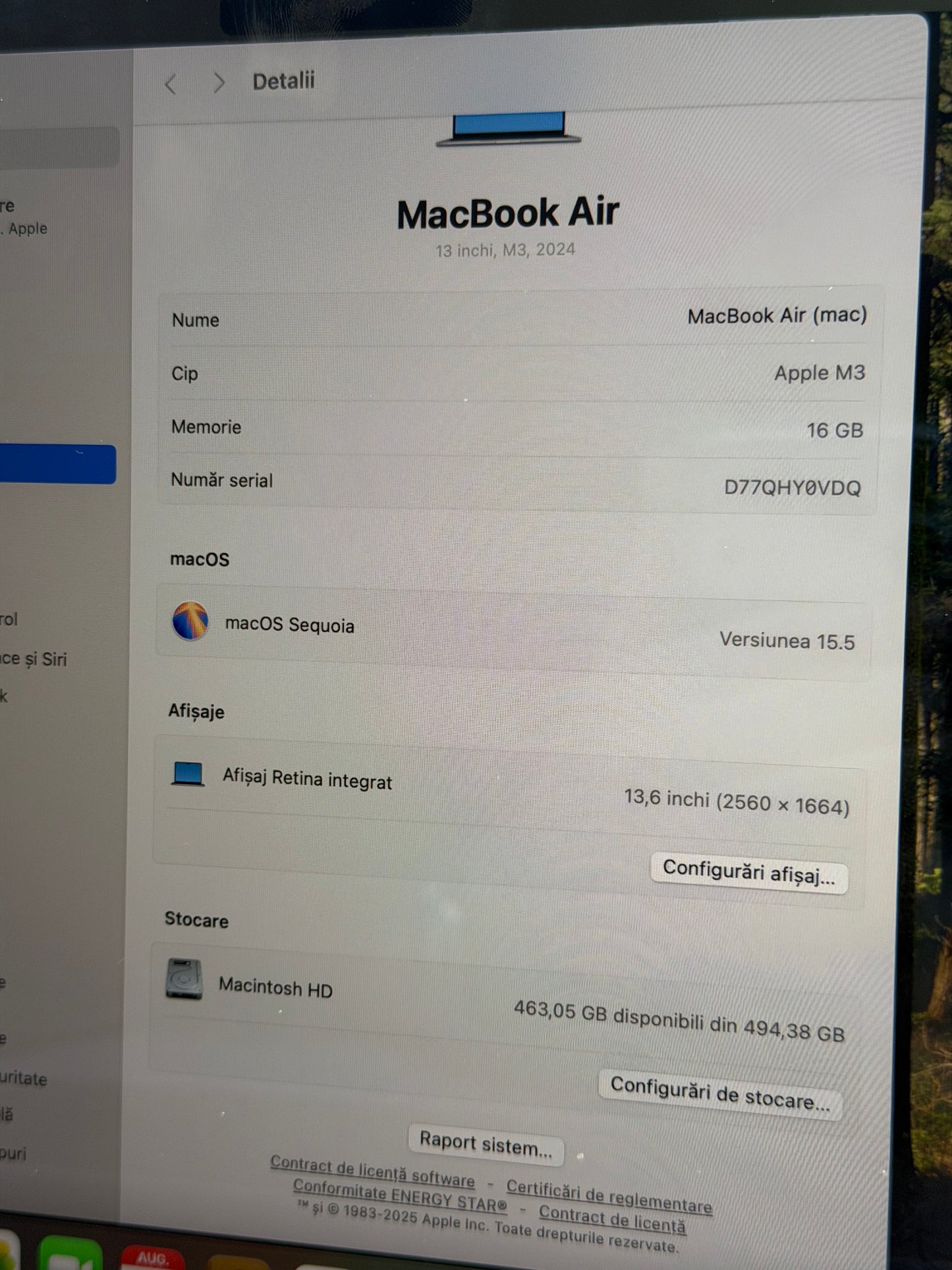 MacBook Air 13" ,512 GB, 16 GB RAM, Procesor M3 , Space Grey , Baterie 90% , 199 Cicluri