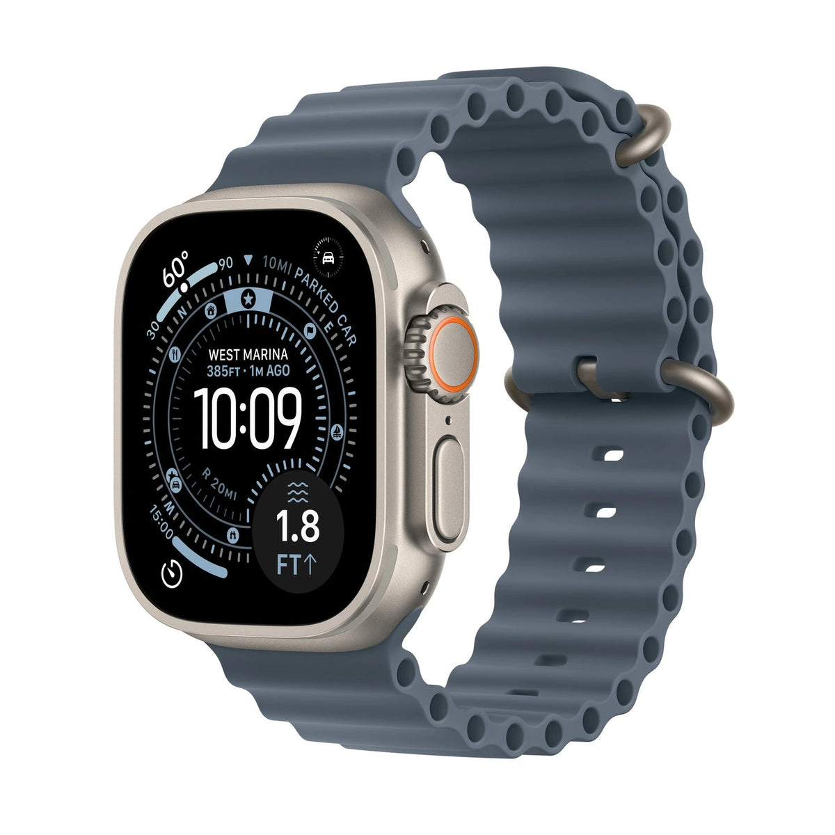 Apple Watch Ultra 2, GPS, Cellular, 49MM, Baterie 90%,Natural Titanium, Curea Blue Ocean Band