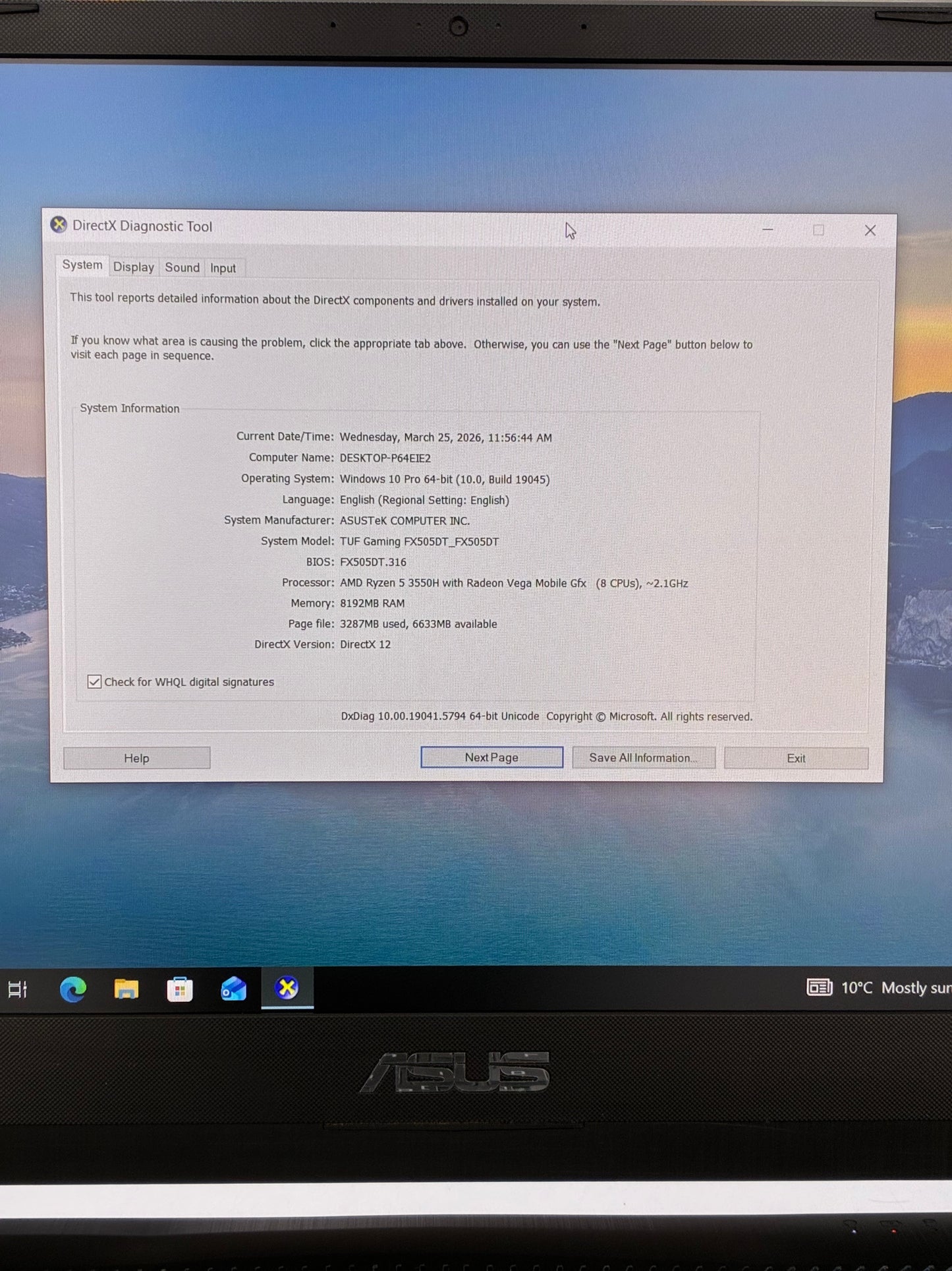 Laptop Asus TUF Gaming FX505DT, AMD Ryzen 5 3550H, 8 GB RAM, 512 GB SSD, 15.6", Windows 10 Pro, Incarcator