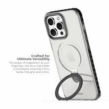 Husa iPhone 16 Pro, Clip-On Crystal MagSafe Compatible, with foldable stand, Transparent cu Negru