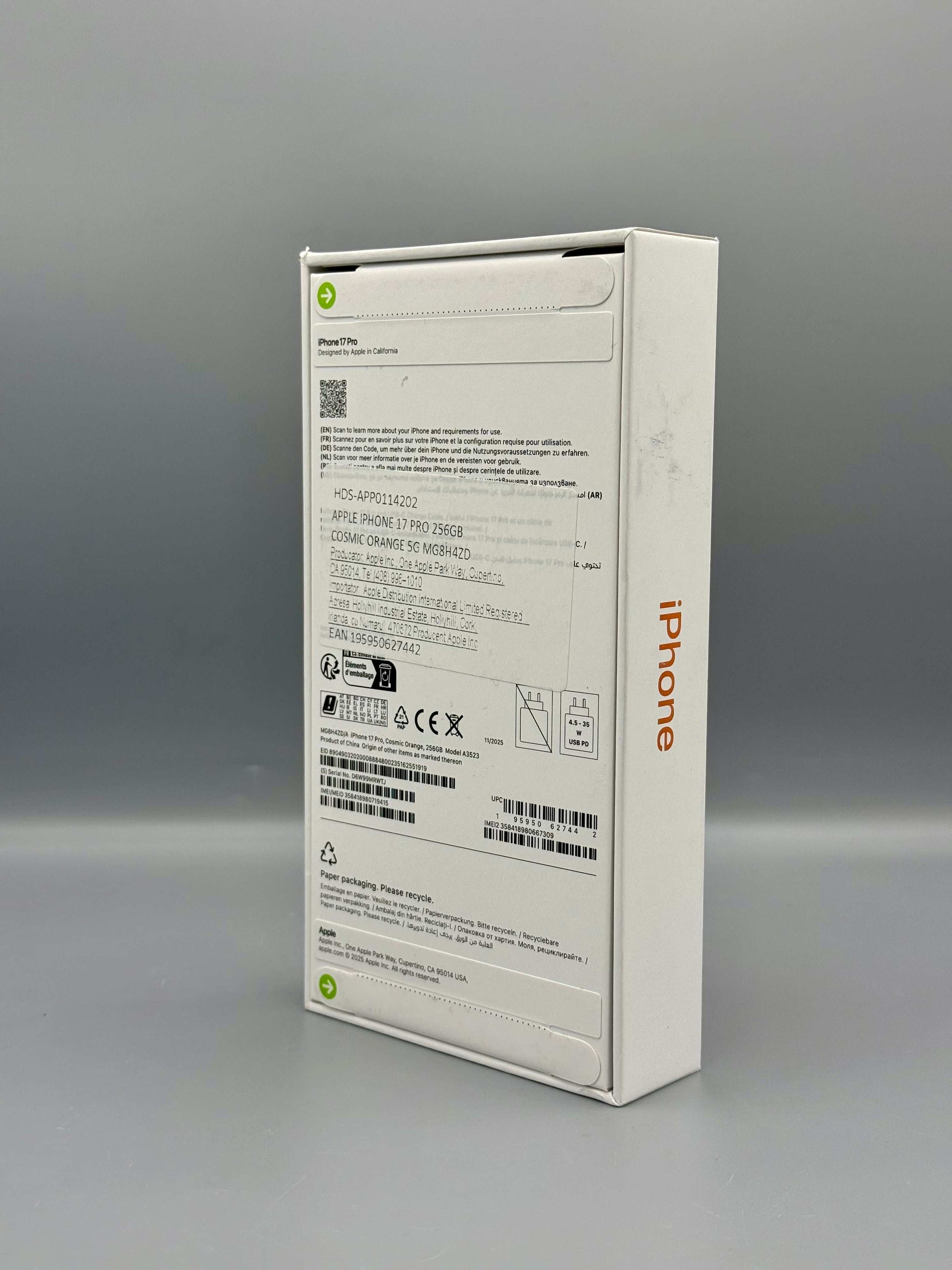 iPhone 17 Pro, 256 GB, Baterie 100%, 0 Cicluri, Cosmic Orange