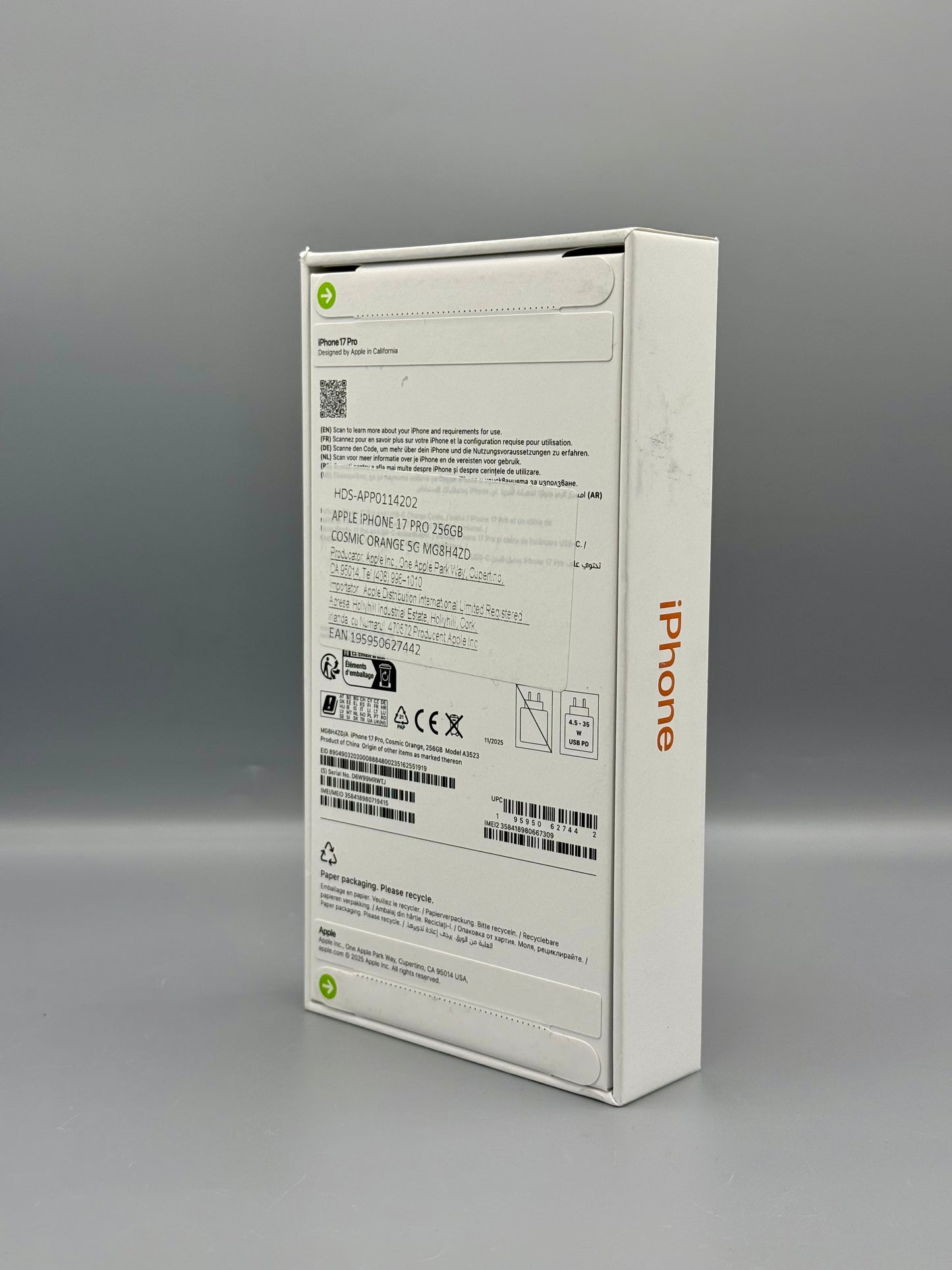 iPhone 17 Pro, 256 GB, Baterie 100%, 0 Cicluri, Cosmic Orange