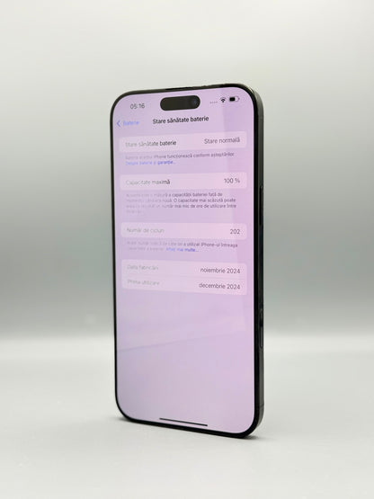 iPhone 16 Pro Max, 256 GB, Baterie 100%, 202 Cicluri, Black Titanium