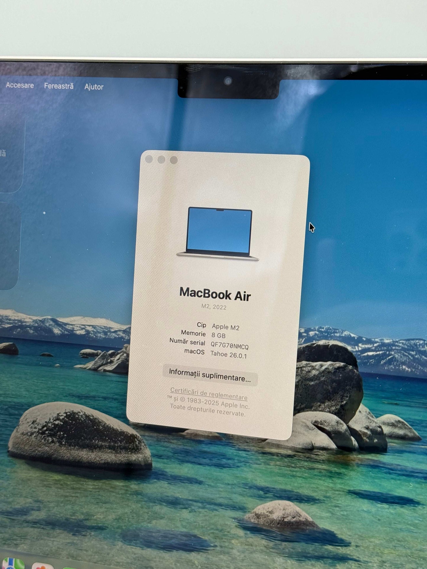 Macbook Air 13,3" | Procesor M2 | 8 GB RAM | 250 GB SSD | 28 Cicluri