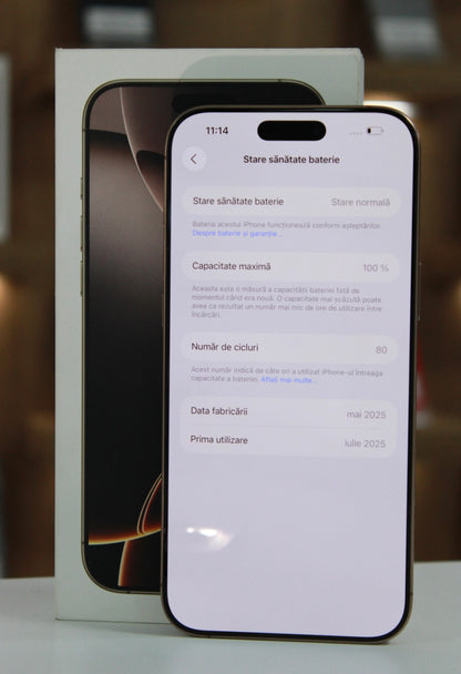 iPhone 16 Pro Max, 256GB, Baterie 100%, 80 Cicluri, Desert Titanium