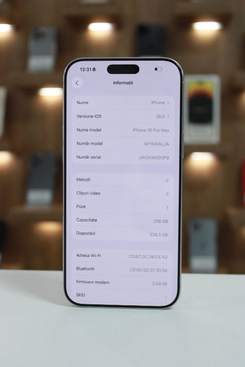 iPhone 16 Pro Max,E-SIM Only, 256GB, Baterie 99%, 215 cicluri, Alb