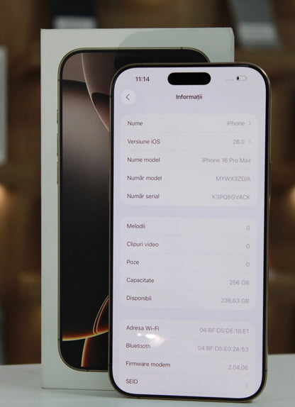 iPhone 16 Pro Max, 256GB, Baterie 100%, 80 Cicluri, Desert Titanium