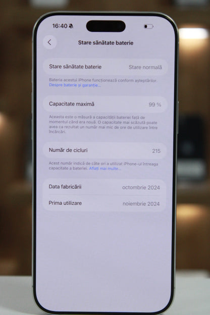 iPhone 16 Pro Max,E-SIM Only, 256GB, Baterie 99%, 215 cicluri, Alb