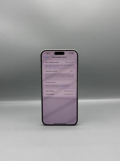 iPhone 15 Pro Max, 256GB, Baterie 100%, Cicluri 0, Alb